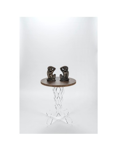 iPLEX Design - ""ARABESCO"" Tavolo Piccolo Habitat corten - Trasparente/WOOD CORTEN - 36x42x36 cm