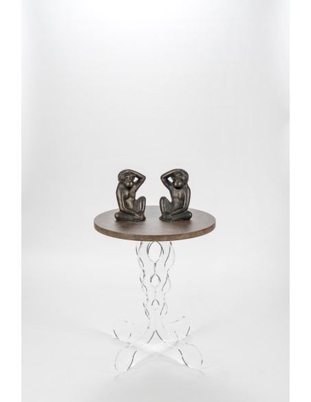 iPLEX Design - ""ARABESCO"" Tavolo Piccolo Habitat corten - Trasparente/WOOD CORTEN - 36x42x36 cm