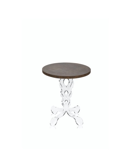iPLEX Design - ""ARABESCO"" Tavolo Piccolo Habitat corten - Trasparente/WOOD CORTEN - 36x42x36 cm
