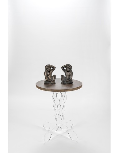 iPLEX Design - ""ARABESCO"" Tavolo Piccolo Habitat corten - Trasparente/WOOD CORTEN - 36x42x36 cm