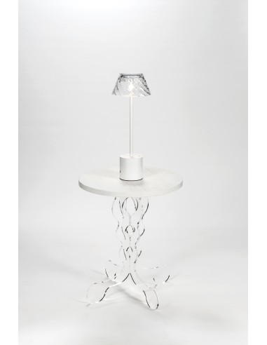 iPLEX Design - ""ARABESCO"" Tavolo Piccolo Habitat bianco supremo - Trasparente/WOOD BIANCO - 36x42x36 cm