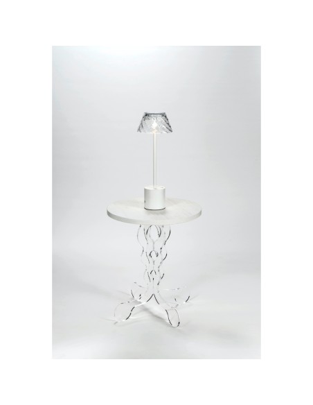 iPLEX Design - ""ARABESCO"" Tavolo Piccolo Habitat bianco supremo - Trasparente/WOOD BIANCO - 36x42x36 cm