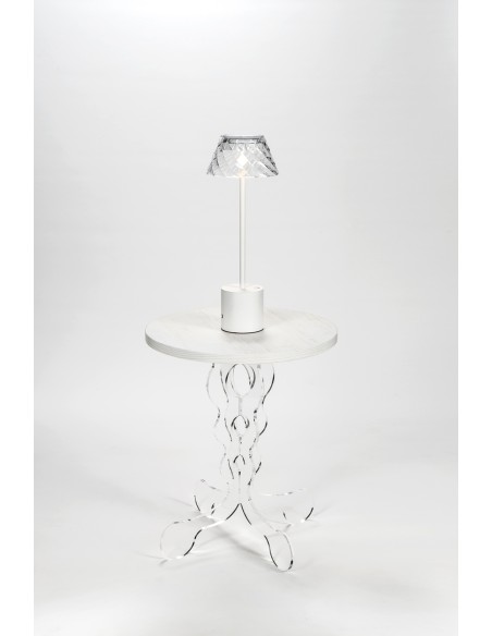 iPLEX Design - ""ARABESCO"" Tavolo Piccolo Habitat bianco supremo - Trasparente/WOOD BIANCO - 36x42x36 cm