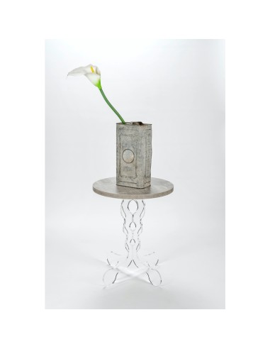 iPLEX Design - ""ARABESCO"" Tavolo Piccolo Habitat grigio atrium - Trasparente/WOOD GRIGIO - 36x42x36 cm