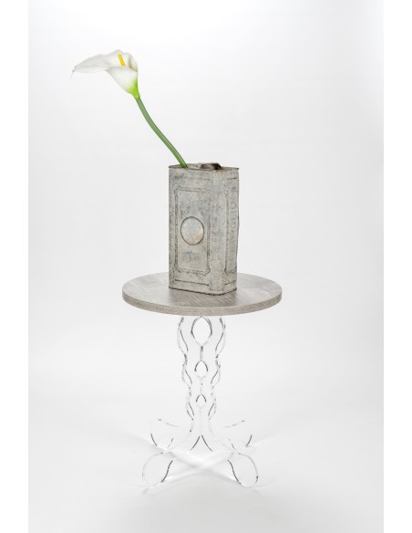 iPLEX Design - ""ARABESCO"" Tavolo Piccolo Habitat grigio atrium - Trasparente/WOOD GRIGIO - 36x42x36 cm