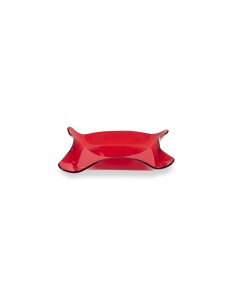 Iplex - Drappeggi d'autore Vassoio quadrato vuotatasche rosso Trasparente in plexiglass drappeggiato a mano,. - 23x3x23 cm