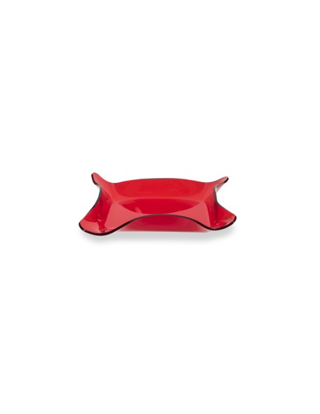 Iplex - Drappeggi d'autore Vassoio quadrato vuotatasche rosso Trasparente in plexiglass drappeggiato a mano,. - 23x3x23 cm