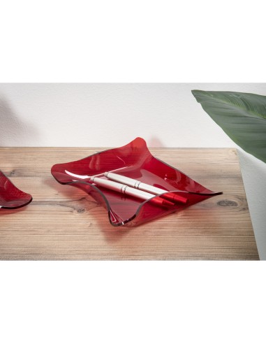 Iplex - Drappeggi d'autore Vassoio quadrato vuotatasche rosso Trasparente in plexiglass drappeggiato a mano,. - 23x3x23 cm