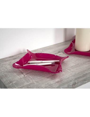 Iplex - Drappeggi d'autore Vassoio quadrato vuotatasche fuxia in plexiglass drappeggiato a mano,. - 23x3x23 cm
