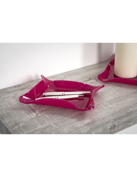 Iplex - Drappeggi d'autore Vassoio quadrato vuotatasche fuxia in plexiglass drappeggiato a mano,. - 23x3x23 cm