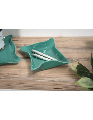 Iplex - Drappeggi d'autore Vassoio quadrato vuotatasche verde scuro in plexiglass drappeggiato a mano,. - 23x3x23 cm
