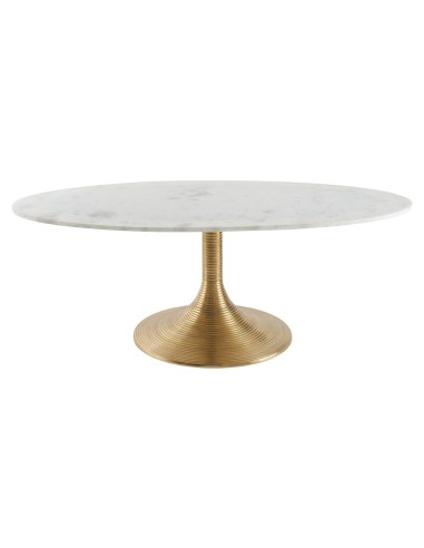 Blanc D' Ivoire - Tavolino basso classico Charlotte fatto a mano in marmo bianco con supporto in alluminio L 125xL 70xH 45 cm