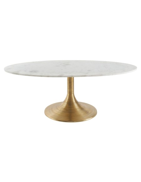Blanc D' Ivoire - Tavolino basso classico Charlotte fatto a mano in marmo bianco con supporto in alluminio L 125xL 70xH 45 cm