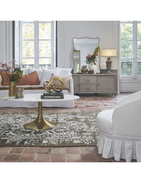 Blanc D' Ivoire - Tavolino basso classico Charlotte fatto a mano in marmo bianco con supporto in alluminio L 125xL 70xH 45 cm