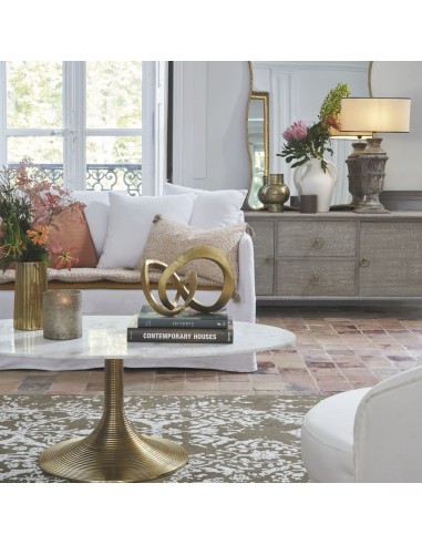 Blanc D' Ivoire - Tavolino basso classico Charlotte fatto a mano in marmo bianco con supporto in alluminio L 125xL 70xH 45 cm