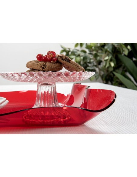 Iplex - Drappeggi d'autore Vassoio rettangolare rosso Trasparente in plexiglass drappeggiato a mano,. - 41x5x31 cm
