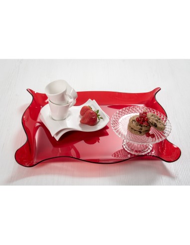Iplex - Drappeggi d'autore Vassoio rettangolare rosso Trasparente in plexiglass drappeggiato a mano,. - 41x5x31 cm