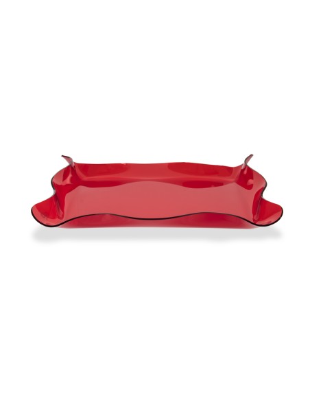Iplex - Drappeggi d'autore Vassoio rettangolare rosso Trasparente in plexiglass drappeggiato a mano,. - 41x5x31 cm
