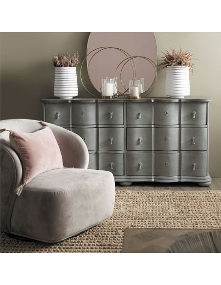Blanc D' Ivoire - Mobile a cassetti Carlotta grigio tortora con piano cerato effetto pietra cm159 x 43 x 82 h