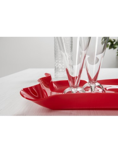 Iplex - Drappeggi d'autore Vassoio rettangolare rosso in plexiglass drappeggiato a mano,. - 41x5x31 cm
