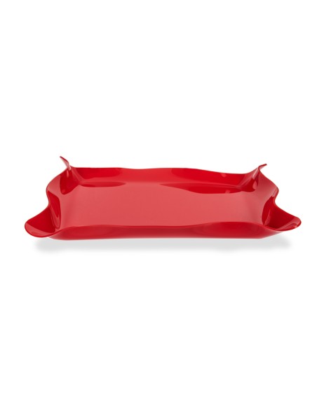 Iplex - Drappeggi d'autore Vassoio rettangolare rosso in plexiglass drappeggiato a mano,. - 41x5x31 cm