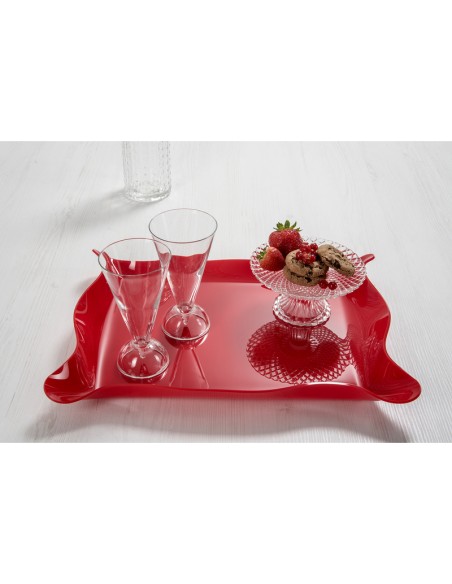 Iplex - Drappeggi d'autore Vassoio rettangolare rosso in plexiglass drappeggiato a mano,. - 41x5x31 cm