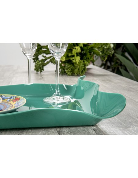 Iplex - Drappeggi d'autore Vassoio rettangolare verde scuro in plexiglass drappeggiato a mano,. - 41x5x31 cm