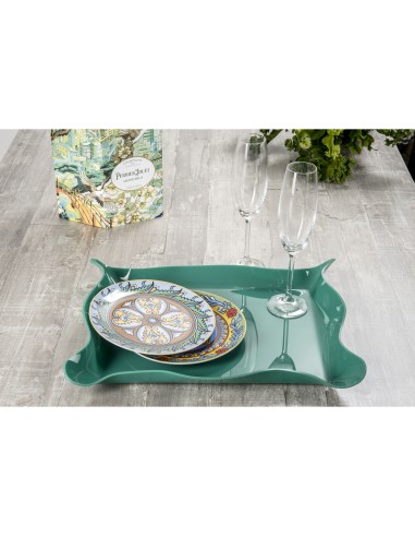 Iplex - Drappeggi d'autore Vassoio rettangolare verde scuro in plexiglass drappeggiato a mano,. - 41x5x31 cm