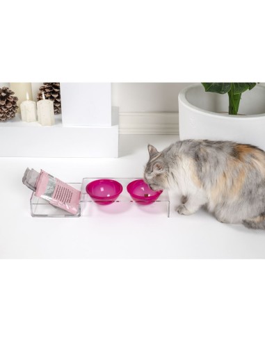 iPLEX Design - I-Pet Porta Ciotole Piccolo Fuxia in plexiglass - Trasparente/ fuxia - 41x6,5x14 cm