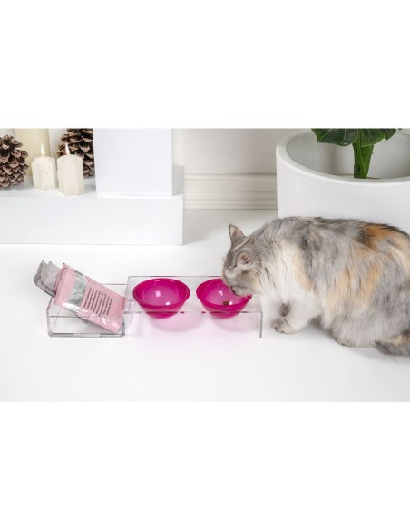 iPLEX Design - I-Pet Porta Ciotole Piccolo Fuxia in plexiglass - Trasparente/ fuxia - 41x6,5x14 cm
