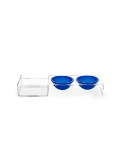 iPLEX Design - I-Pet Porta Ciotole Piccolo Blu in plexiglass - Trasparente/ blu - 41x6,5x14 cm