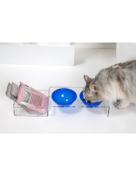 iPLEX Design - I-Pet Porta Ciotole Piccolo Blu in plexiglass - Trasparente/ blu - 41x6,5x14 cm