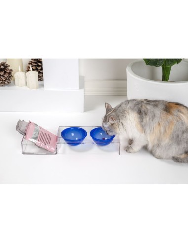 iPLEX Design - I-Pet Porta Ciotole Piccolo Blu in plexiglass - Trasparente/ blu - 41x6,5x14 cm