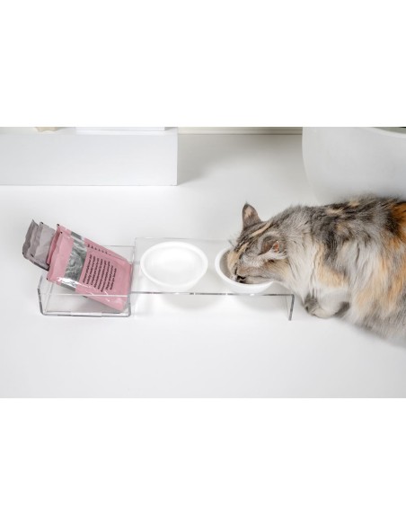 iPLEX Design - I-Pet Porta Ciotole Piccolo Bianco in plexiglass - Trasparente/ bianco - 41x6,5x14 cm