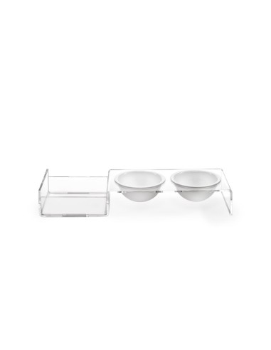iPLEX Design - I-Pet Porta Ciotole Piccolo Bianco in plexiglass - Trasparente/ bianco - 41x6,5x14 cm