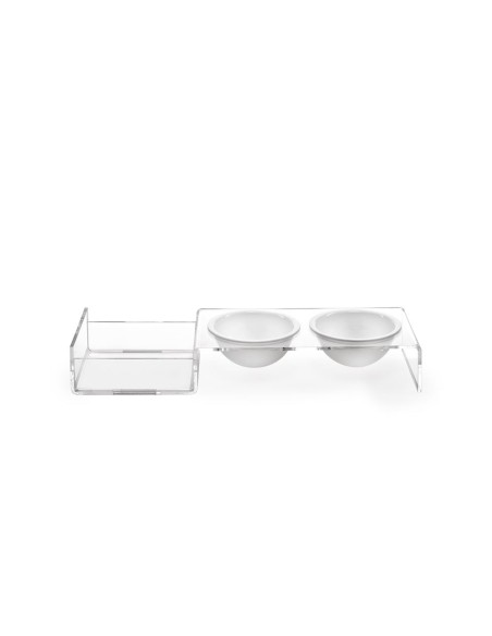 iPLEX Design - I-Pet Porta Ciotole Piccolo Bianco in plexiglass - Trasparente/ bianco - 41x6,5x14 cm