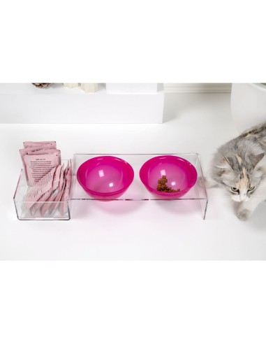 iPLEX Design - I-Pet Porta Ciotole Grande Fuxia in plexiglass - Trasparente/ fuxia - 52x9x19 cm