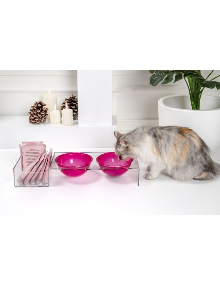 iPLEX Design - I-Pet Porta Ciotole Grande Fuxia in plexiglass - Trasparente/ fuxia - 52x9x19 cm