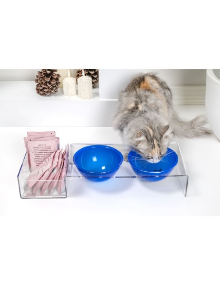 iPLEX Design - I-Pet Porta Ciotole Grande Blu in plexiglass - Trasparente/ blu - 52x9x19 cm