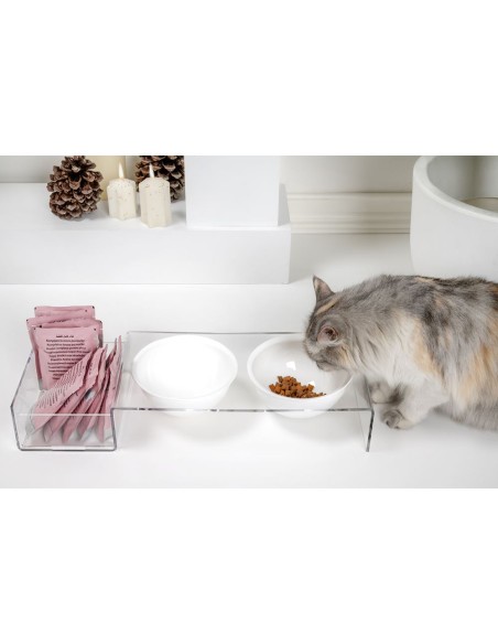 iPLEX Design - I-Pet Porta Ciotole Grande Bianco in plexiglass - Trasparente/ bianco - 52x9x19 cm