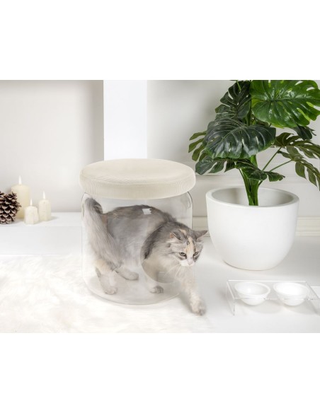 iPLEX Design - I-Pet Cuccia Sit Beige in plexiglass/ tessuto - Trasparente/ beige - 40x46x40 cm