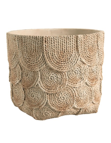 Blanc D' Ivoire - Cache-pot OSA in cemento color crema effetto corda cm 31,5x31,5x26,5