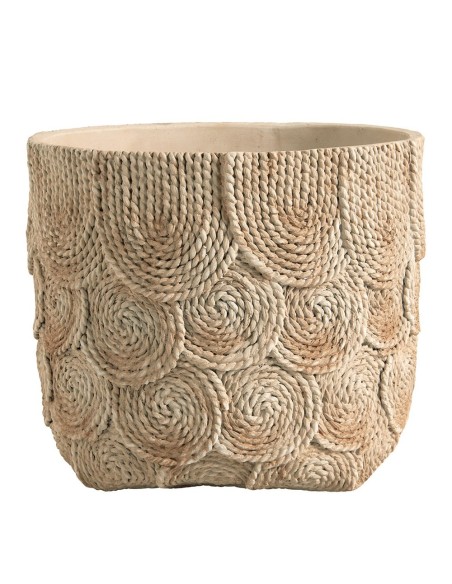 Blanc D' Ivoire - Cache-pot OSA in cemento color crema effetto corda cm 31,5x31,5x26,5