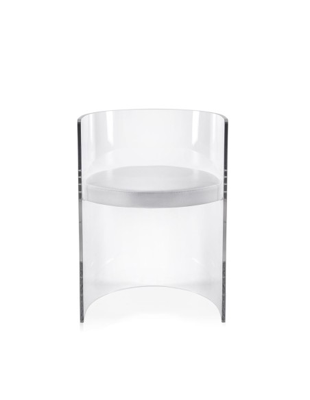 iPLEX Design - Clooney Poltroncina Trasparente in plexiglass/ legno / pelle - Trasparente /bianco - 55x75x48 cm