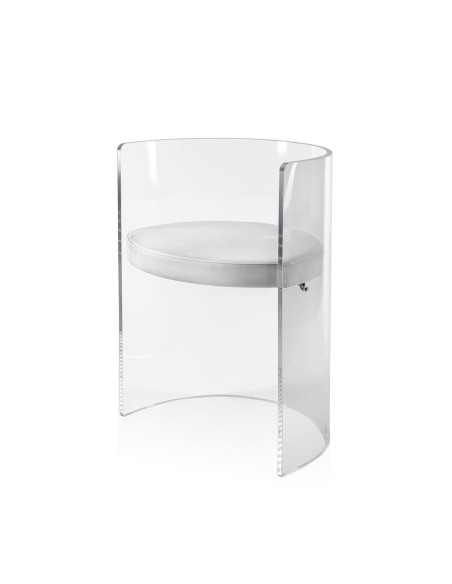 iPLEX Design - Clooney Poltroncina Trasparente in plexiglass/ legno / pelle - Trasparente /bianco - 55x75x48 cm
