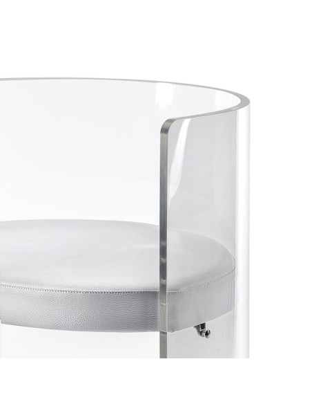 iPLEX Design - Clooney Poltroncina Trasparente in plexiglass/ legno / pelle - Trasparente /bianco - 55x75x48 cm