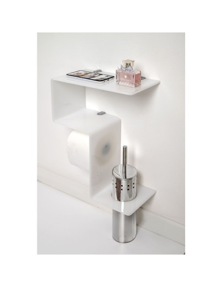 iPLEX Design - Clio Mensola Rotolo E Scopino 1 White in plexiglass - bianco - 30,5x38x15 cm