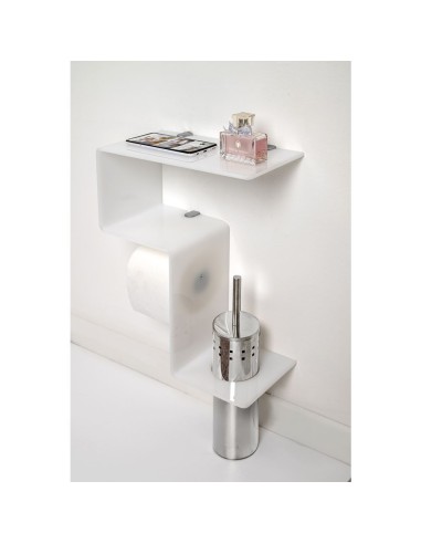 iPLEX Design - Clio Mensola Rotolo E Scopino 1 White in plexiglass - bianco - 30,5x38x15 cm