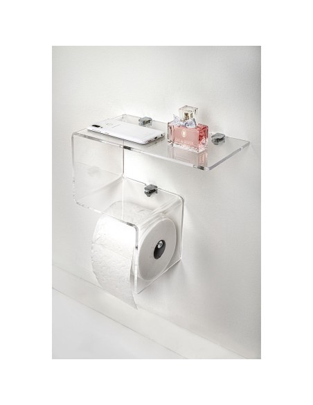 iPLEX Design - Clio Mensola Rotolo E Ripiano 2 in plexiglass - Trasparente - 30,5x30,5x15 cm