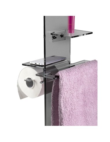 iPLEX Design - Clio Colonnina Bagno (Portacarta Ascugamano E Sapone Da Bidet) Fume' in plexiglass - fumè - 31x87x23 cm